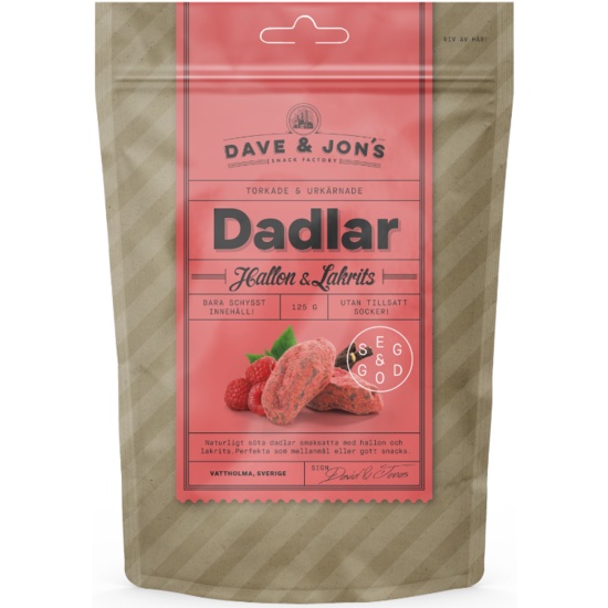 Dave & Jons Dadlar Hallon Lakrits 125g
