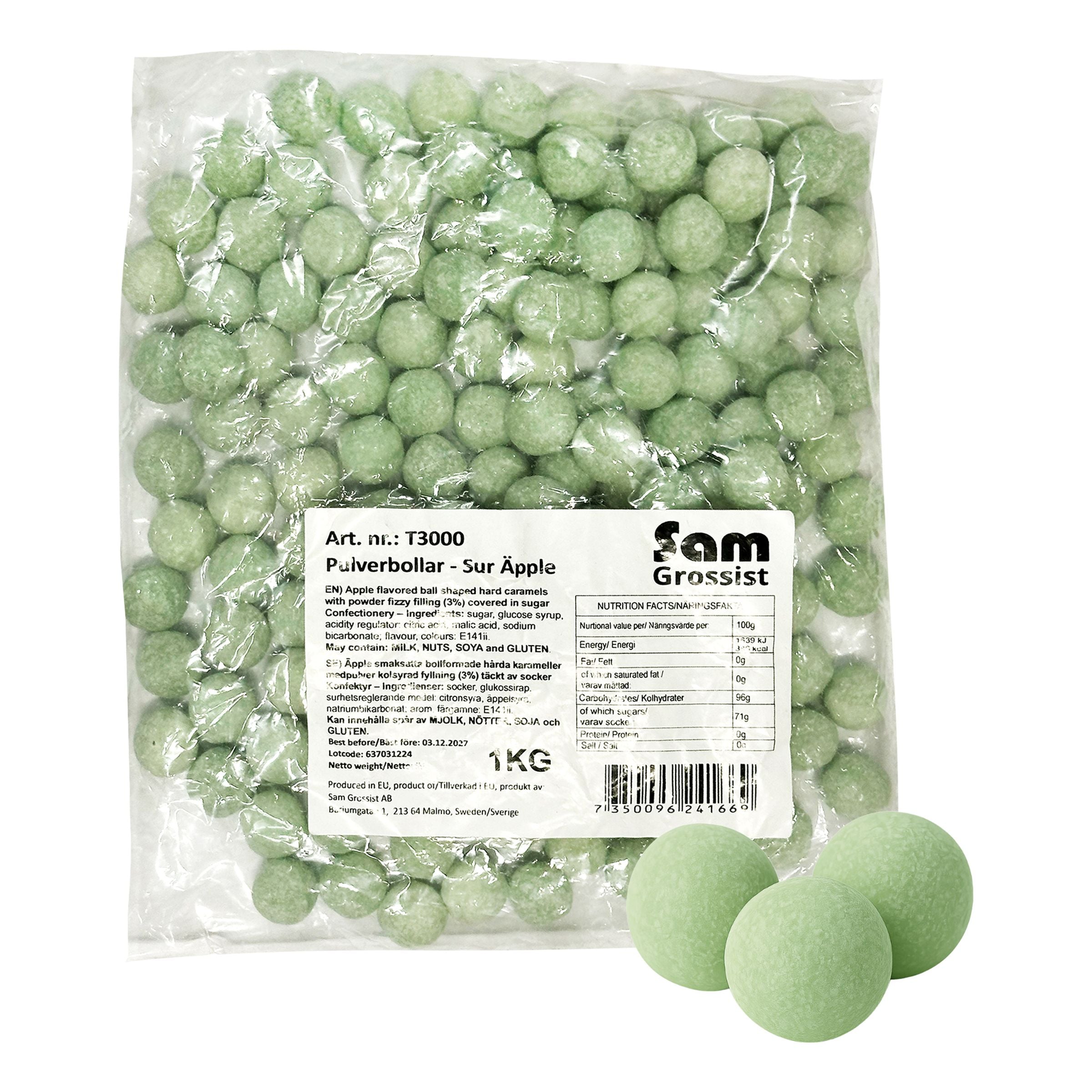 Pulverbollar Sur Äpple Storpack - 1 kg