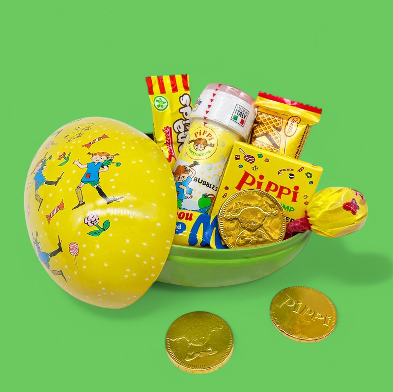 Påskägg Pippi Långstrump med godis och såpbubblor